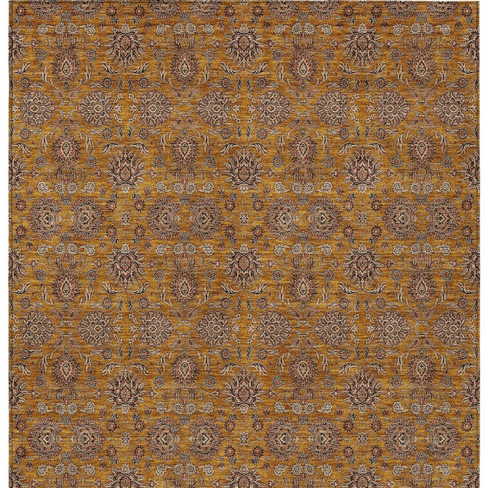 3' X 5' Copper Beige And Taupe Floral Washable Indoor Outdoor Area Rug