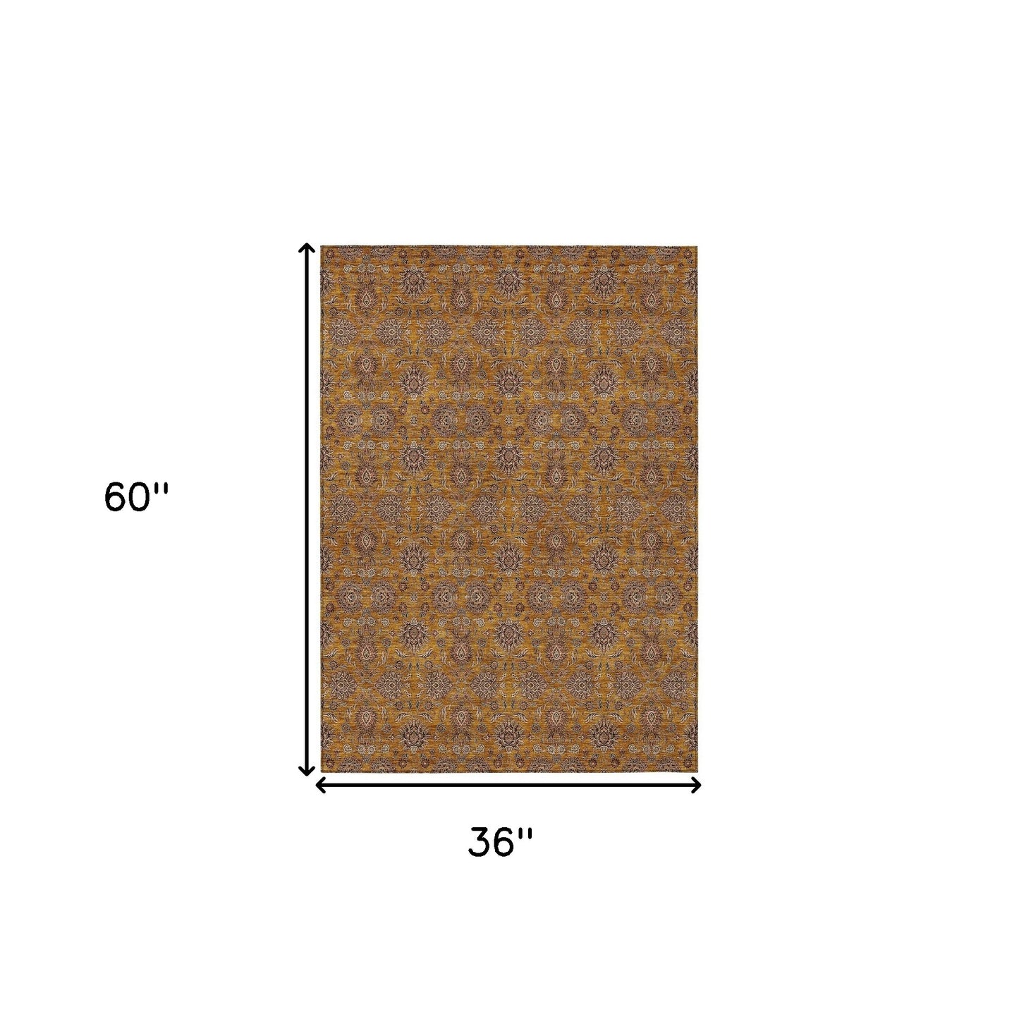 3' X 5' Copper Beige And Taupe Floral Washable Indoor Outdoor Area Rug