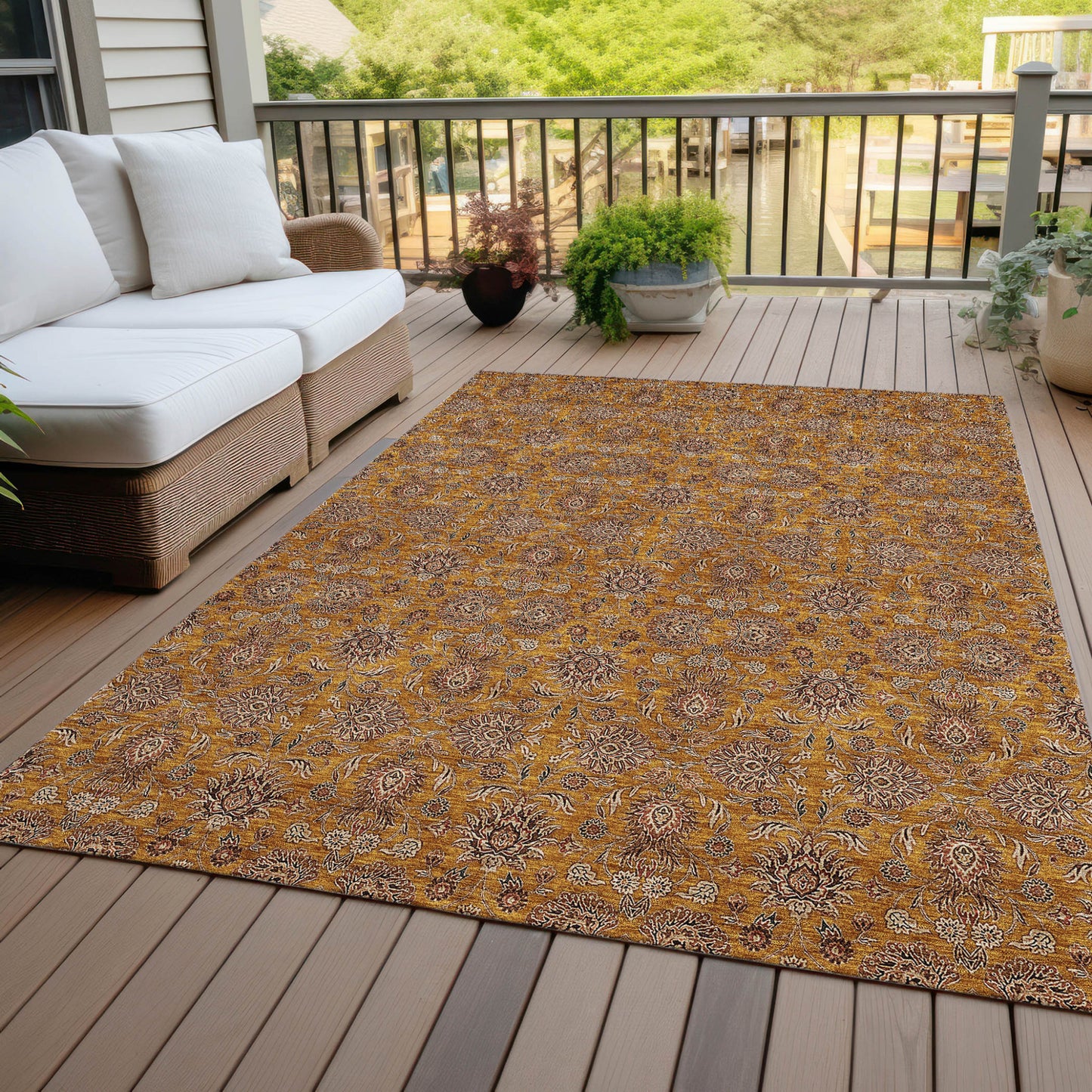 3' X 5' Copper Beige And Taupe Floral Washable Indoor Outdoor Area Rug