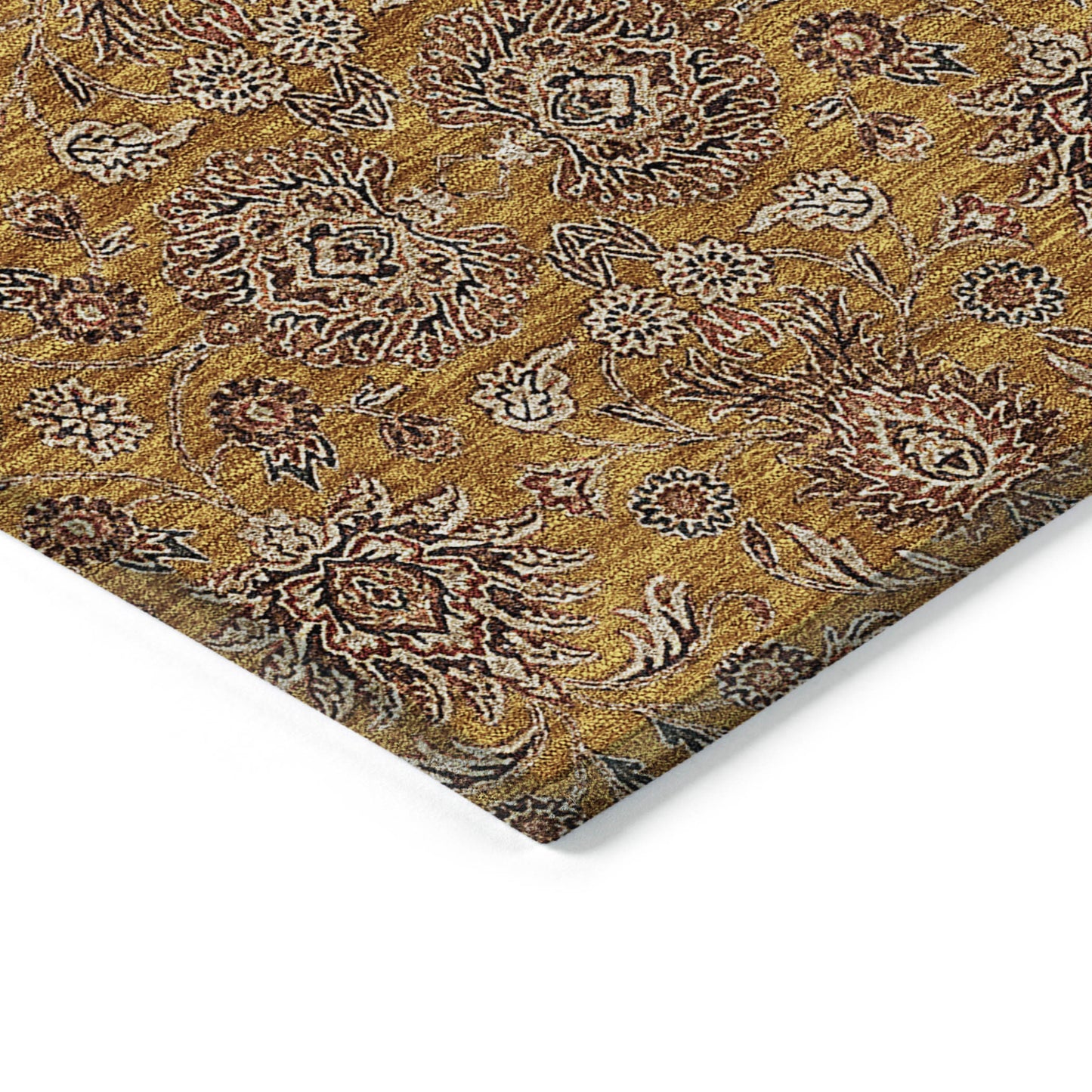 3' X 5' Copper Beige And Taupe Floral Washable Indoor Outdoor Area Rug