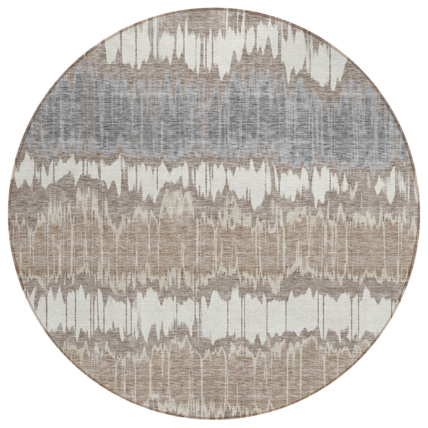 8' Taupe Brown And Ivory Round Striped Washable Indoor Outdoor Area Rug