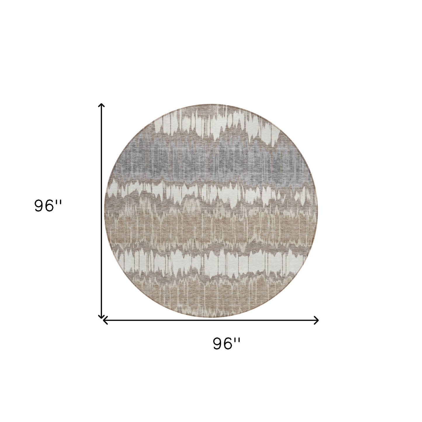 8' Taupe Brown And Ivory Round Striped Washable Indoor Outdoor Area Rug