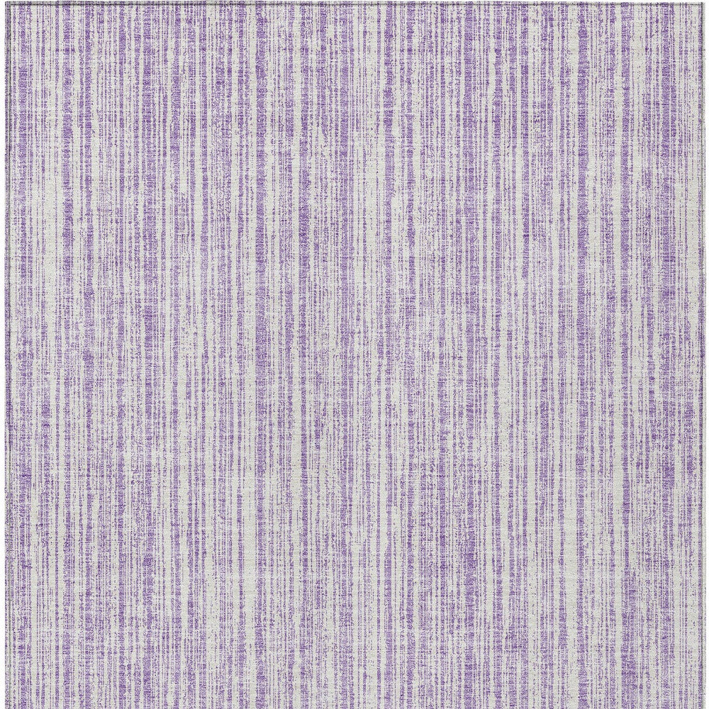 3' X 5' Lavender And Ivory Striped Washable Indoor Outdoor Area Rug