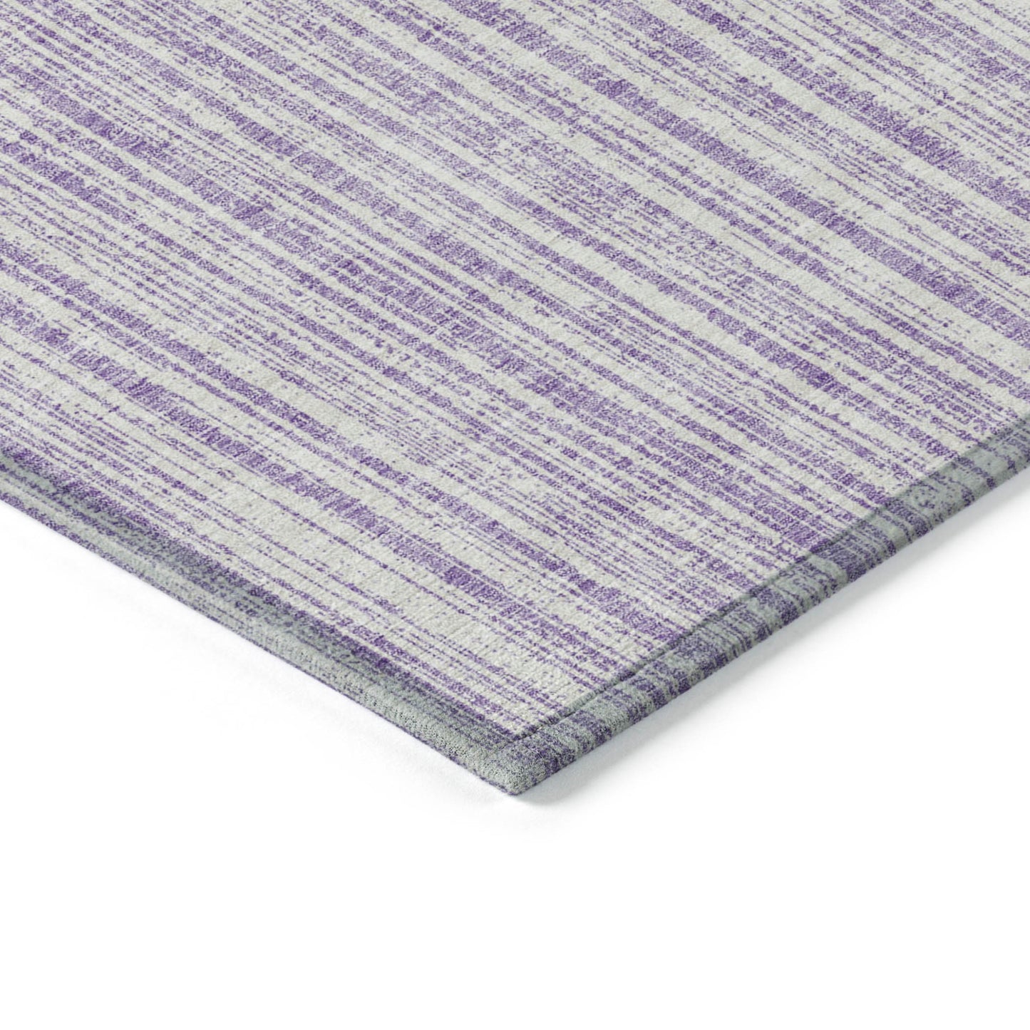 3' X 5' Lavender And Ivory Striped Washable Indoor Outdoor Area Rug