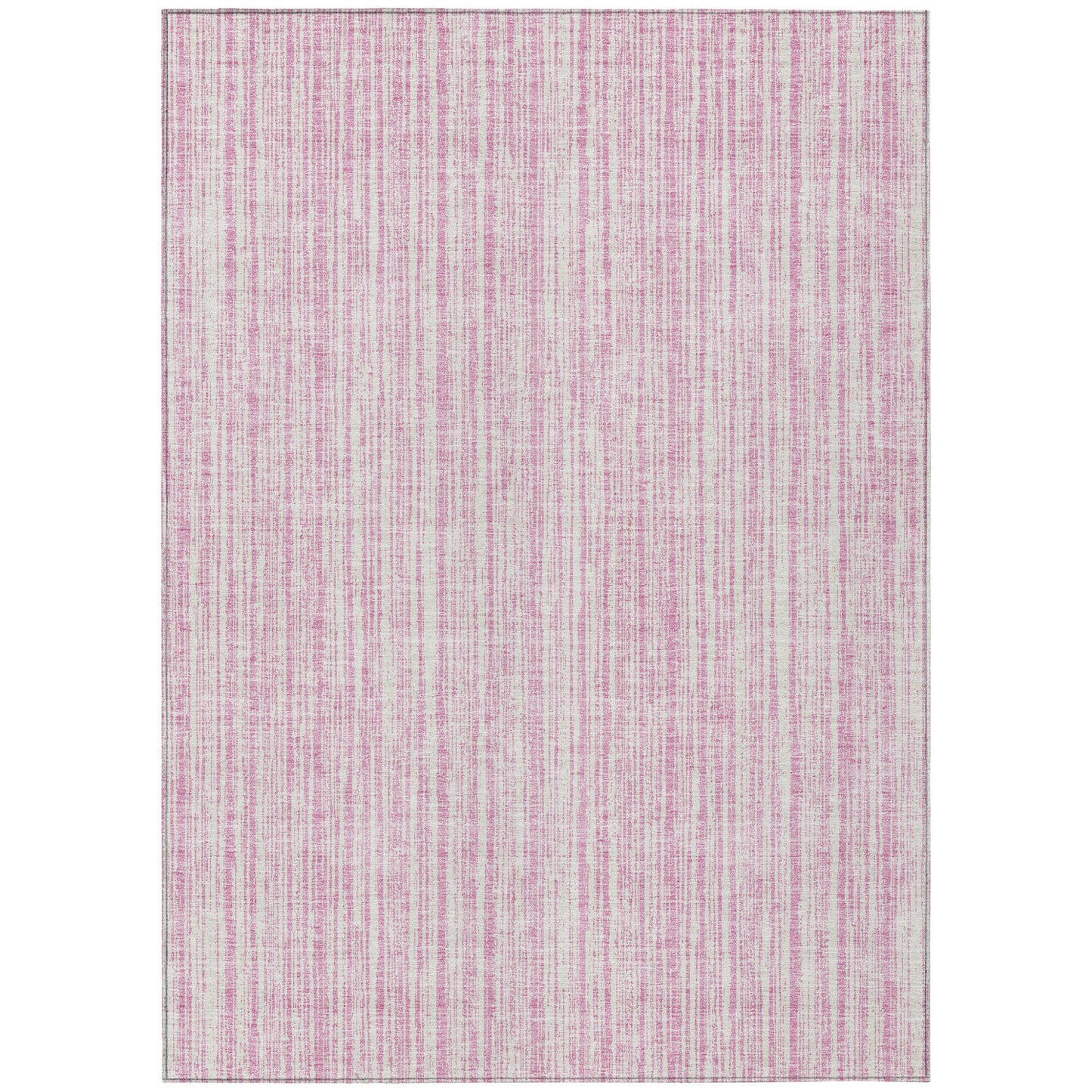 9' X 12' Pink And Ivory Striped Washable Indoor Outdoor Area Rug