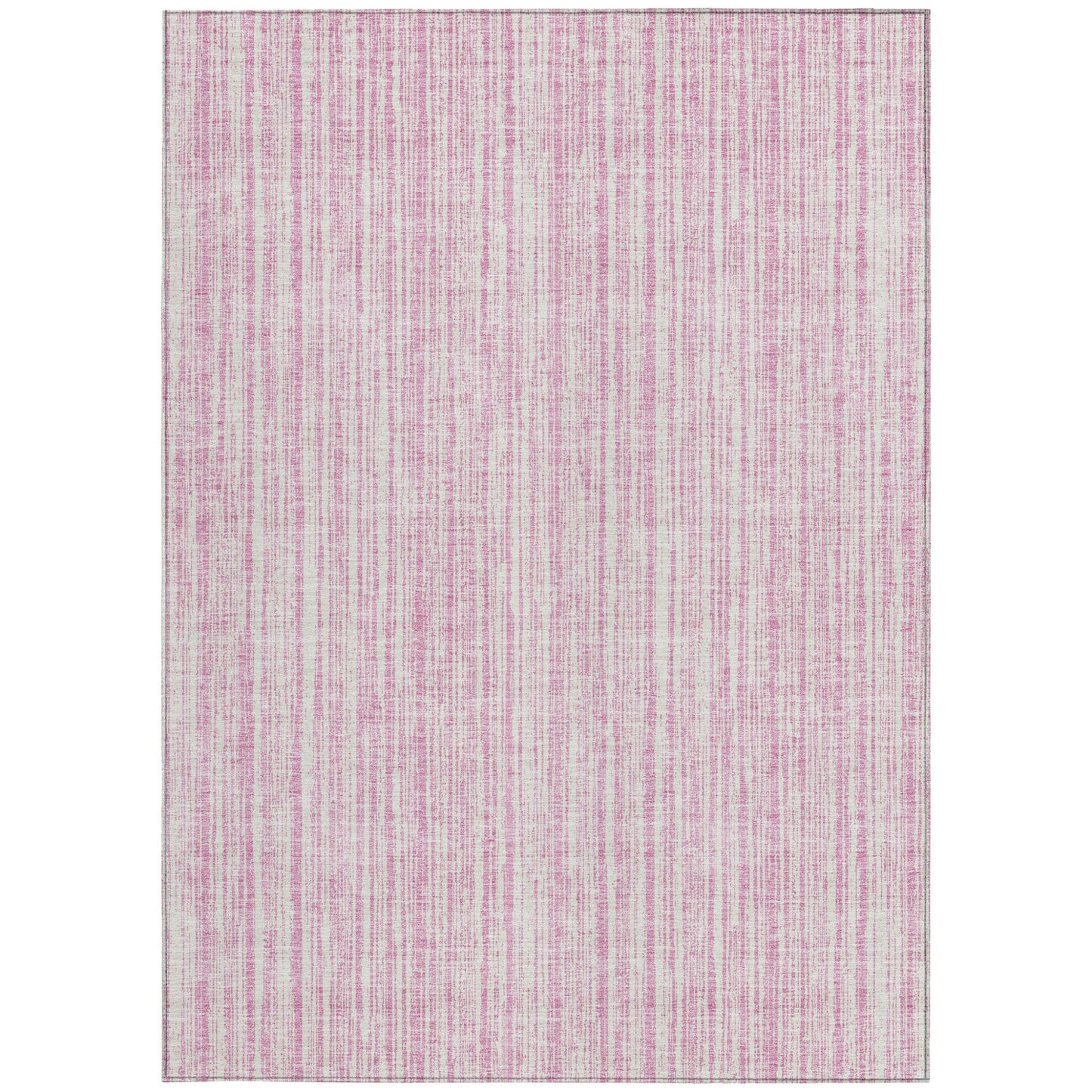 9' X 12' Pink And Ivory Striped Washable Indoor Outdoor Area Rug
