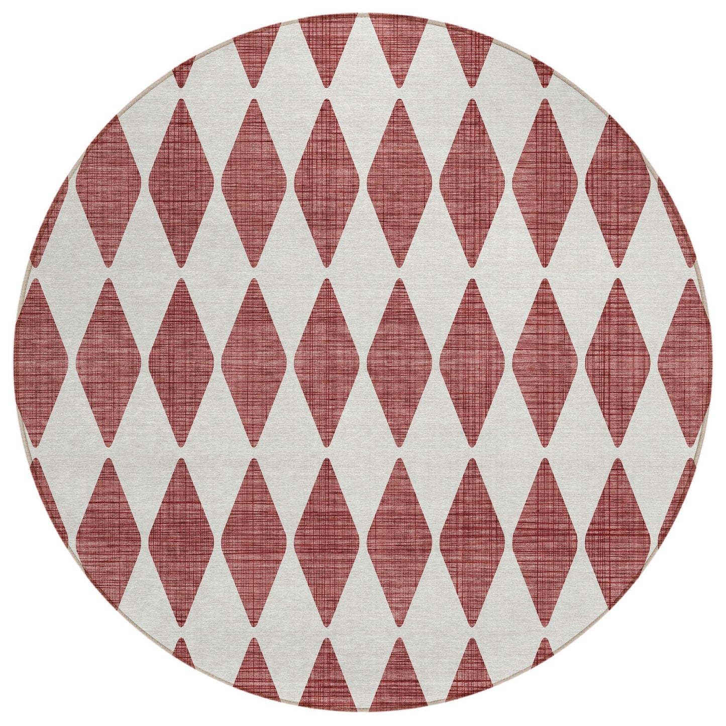 8' Burgundy Round Geometric Washable Indoor Outdoor Area Rug