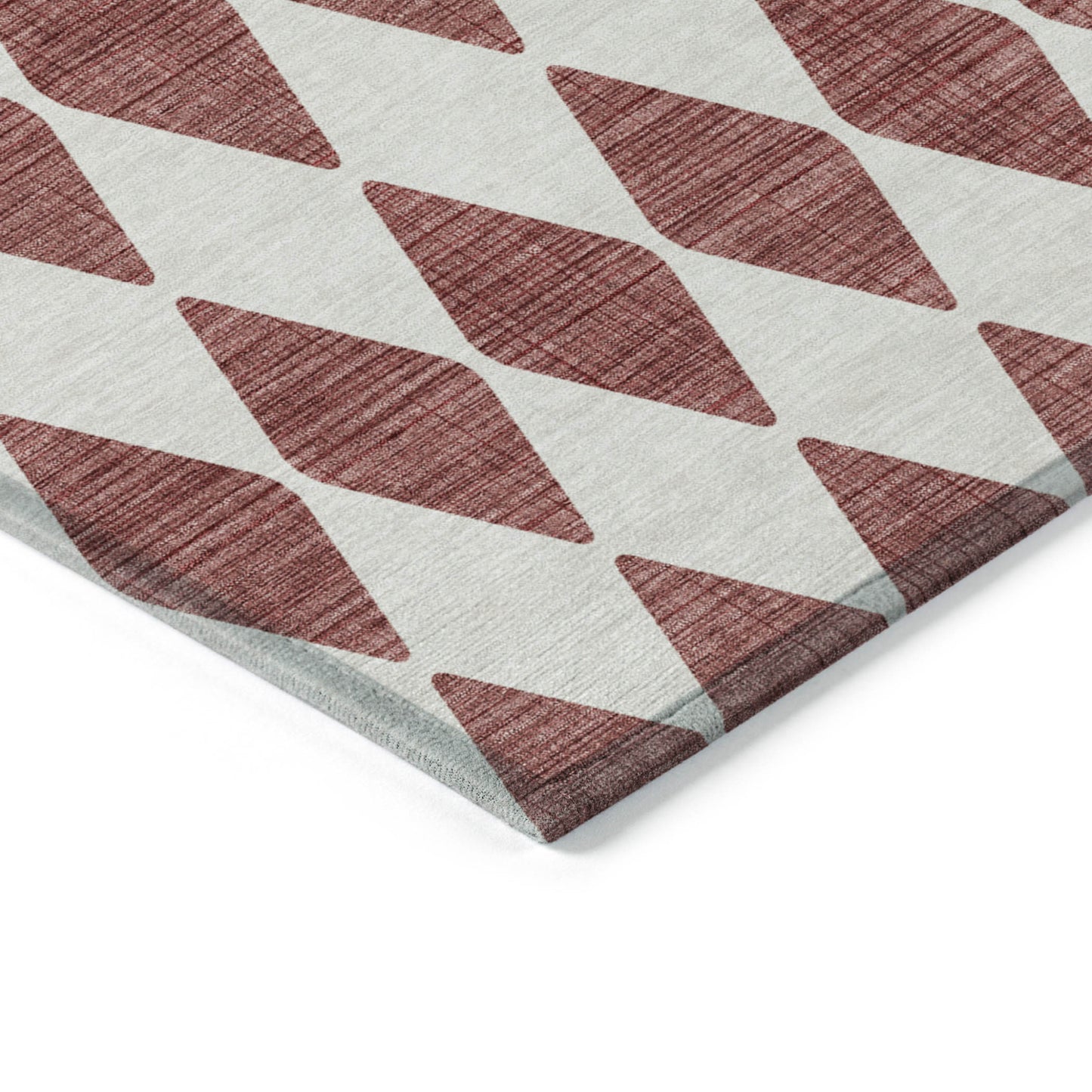 8' Burgundy Round Geometric Washable Indoor Outdoor Area Rug