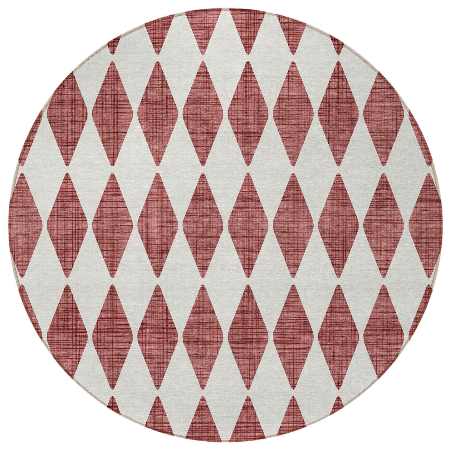 8' Burgundy Round Geometric Washable Indoor Outdoor Area Rug
