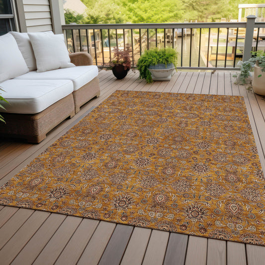 3' X 5' Copper Beige And Taupe Floral Washable Indoor Outdoor Area Rug