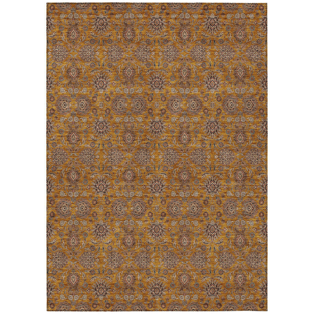 3' X 5' Copper Beige And Taupe Floral Washable Indoor Outdoor Area Rug