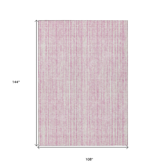 9' X 12' Pink And Ivory Striped Washable Indoor Outdoor Area Rug